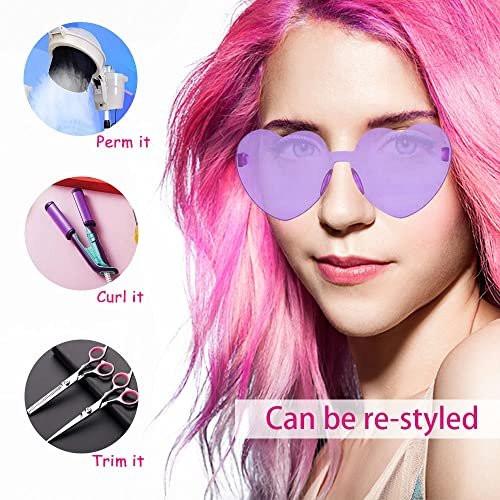 DIYI Lange bunte Perücken 6er-Pack Wellen-Party-Perücken Lockige Farbperücken für Frauen Junggesellinnenparty-Dekorationen Zubehör Geschenke – inklusive 6er-Pack Neon-Partybrillen (Blau, Weiß, Grün, Rot, Lila, Pink)