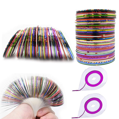 MYUBWTF 60 Farben Nagel-Streifen-Tape-Linien, 2 Stück Nagelbandspender, kostenloser Bandroller-Spender, Streifen-Tape-Linien Nagelkunst-Dekorationsaufkleber, DIY Nagelspitzen