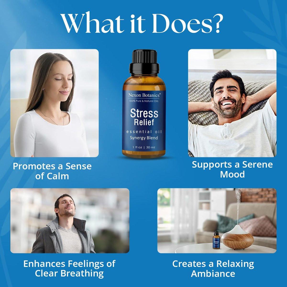 Stress Relief ätherisches Öl Blend 30 ml – Beruhigendes Öl für Diffuser & Aromatherapie – Fördert Entspannung & Ruhe – Nexon Botanics
