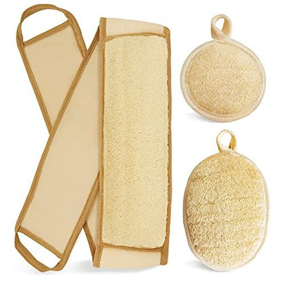 Natürlicher Loofah-Schwamm Rückenpeeling-Set – Reinigung für Haut und Gesicht mit Loofah-Pad, 3-teilig