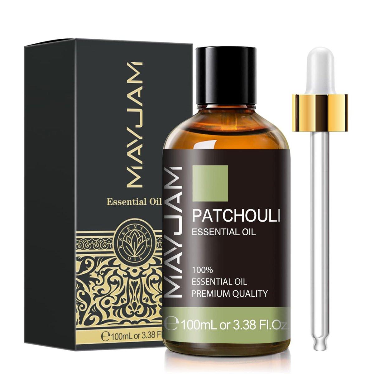 Patchouli ätherisches Öl, MAYJAM 100 ml - Für Aromatherapie-Diffuser, Yoga, Massage, Bad und Hautpflege