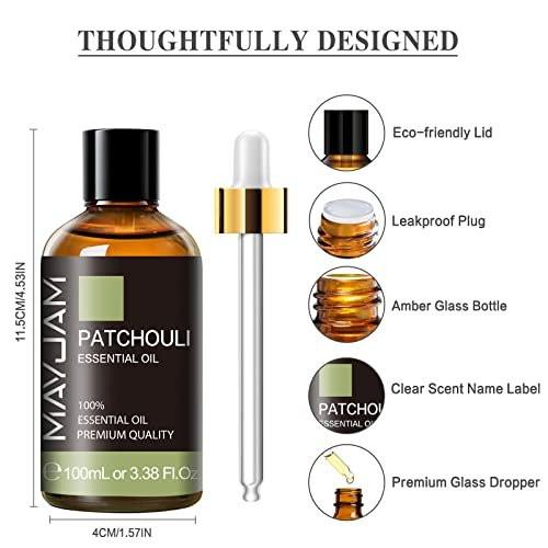 Patchouli ätherisches Öl, MAYJAM 100 ml - Für Aromatherapie-Diffuser, Yoga, Massage, Bad und Hautpflege