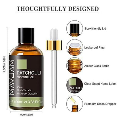 Patchouli ätherisches Öl, MAYJAM 100 ml - Für Aromatherapie-Diffuser, Yoga, Massage, Bad und Hautpflege