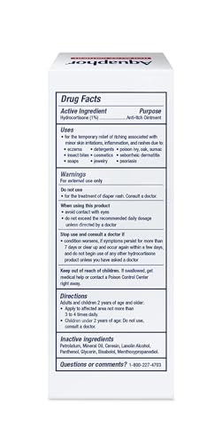Aquaphor Juckreiz Lindernde Salbe, Maximale Stärke 1% Hydrocortison, Lindert Juckreiz bei Hautirritationen, Insektenstichen, Psoriasis, Hautausschlägen, Ekzemen und Gift-Efeu, 57 g
