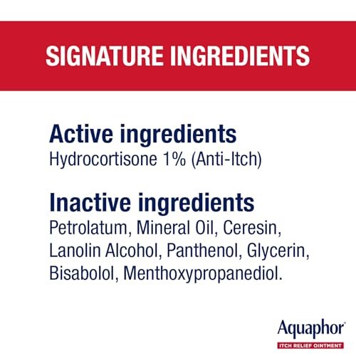 Aquaphor Juckreiz Lindernde Salbe, Maximale Stärke 1% Hydrocortison, Lindert Juckreiz bei Hautirritationen, Insektenstichen, Psoriasis, Hautausschlägen, Ekzemen und Gift-Efeu, 57 g