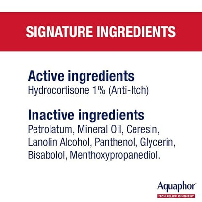Aquaphor Juckreiz Lindernde Salbe, Maximale Stärke 1% Hydrocortison, Lindert Juckreiz bei Hautirritationen, Insektenstichen, Psoriasis, Hautausschlägen, Ekzemen und Gift-Efeu, 57 g