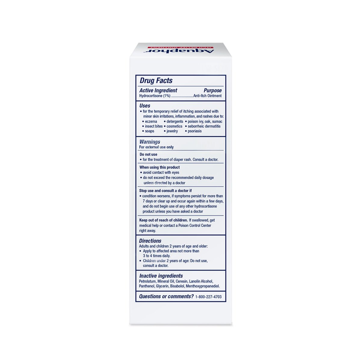 Aquaphor Juckreiz Lindernde Salbe, Maximale Stärke 1% Hydrocortison, Lindert Juckreiz bei Hautirritationen, Insektenstichen, Psoriasis, Hautausschlägen, Ekzemen und Gift-Efeu, 57 g