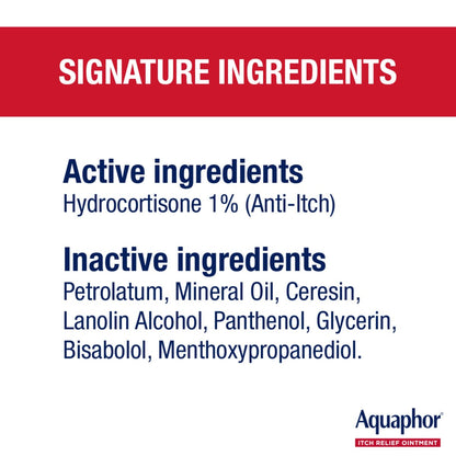 Aquaphor Juckreiz Lindernde Salbe, Maximale Stärke 1% Hydrocortison, Lindert Juckreiz bei Hautirritationen, Insektenstichen, Psoriasis, Hautausschlägen, Ekzemen und Gift-Efeu, 57 g