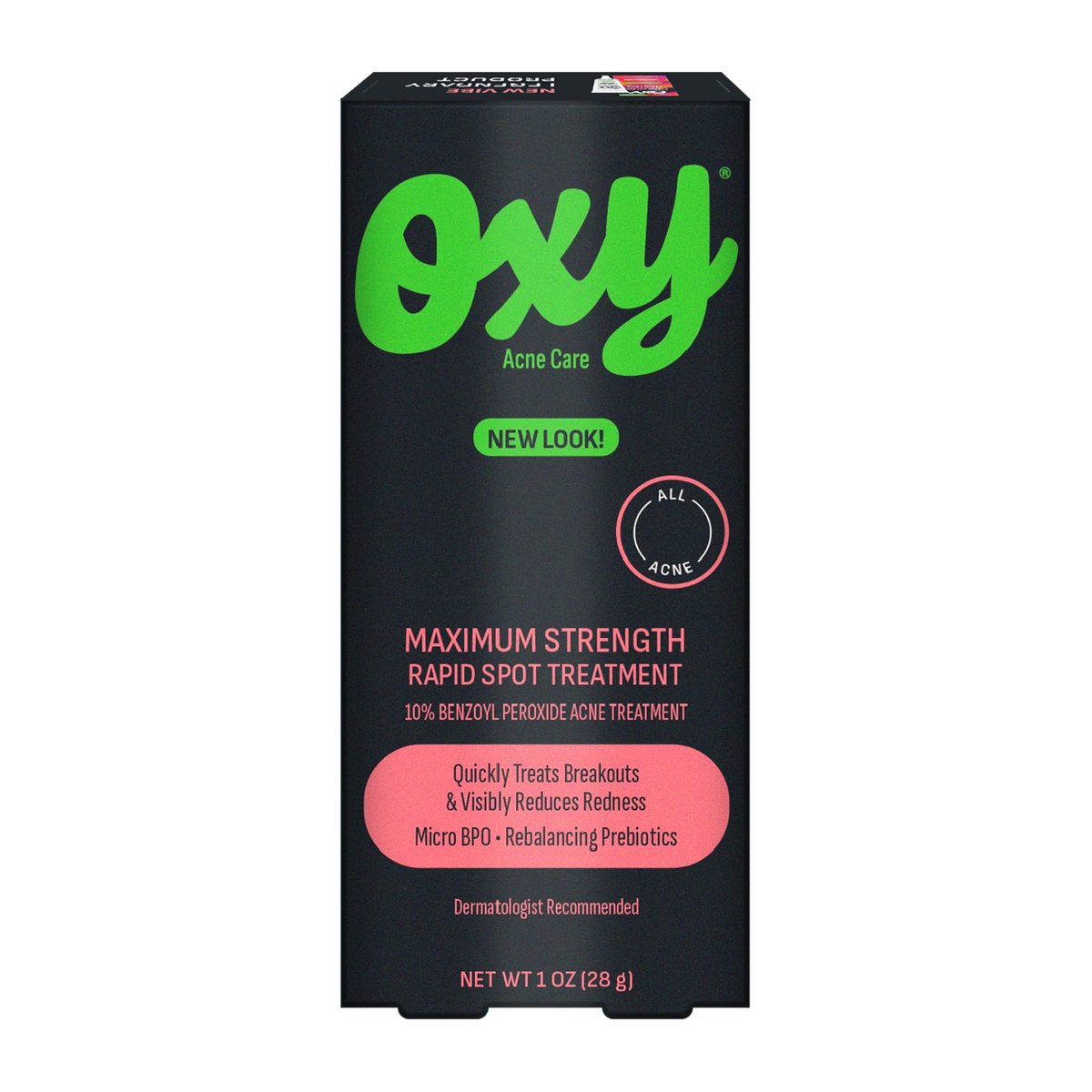 Oxy Rapid Akne-Spot-Behandlung für Gesicht & Körper, Maximale Stärke 10% Benzoylperoxid Akne-Creme gegen Pickel und Mitesser, Präbiotische Pickelcreme für zu Akne neigende Haut, 28 g