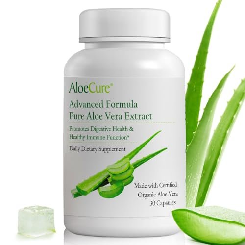 AloeCure Aloe Vera Kapseln – Mit Bio-Aloe Vera zur sanften Unterstützung der Darmgesundheit & Verdauung, Magensäure-Puffer, natürliches Immunsupplement, Aloin-frei, 30 Kapseln à 300 mg
