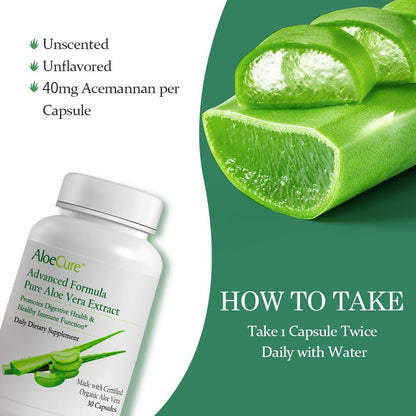 AloeCure Aloe Vera Kapseln – Mit Bio-Aloe Vera zur sanften Unterstützung der Darmgesundheit & Verdauung, Magensäure-Puffer, natürliches Immunsupplement, Aloin-frei, 30 Kapseln à 300 mg