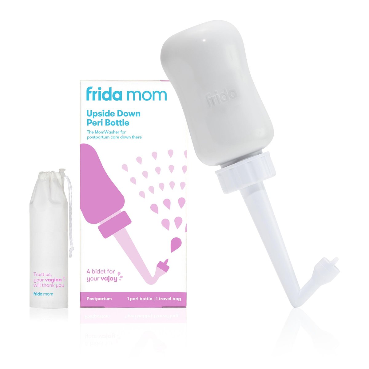 Frida Mom umgedrehter Peri-Flaschen-Sprüher – Perinealpflege & postpartale Erholung, tragbarer Reise-Bidet & Perinealreiniger mit Reisetasche, postpartales Essential, Grau
