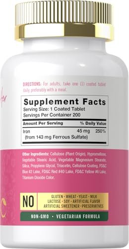Carlyle Eisenpräparat für Frauen | 200 Tabletten mit langsamer Freisetzung | Aus Eisensulfat | Vegetarisch, Nicht-GVO & Glutenfrei