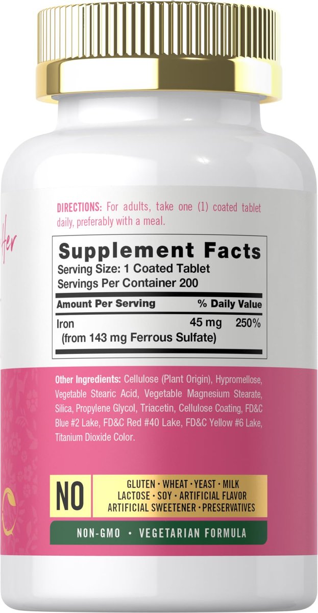 Carlyle Eisenpräparat für Frauen | 200 Tabletten mit langsamer Freisetzung | Aus Eisensulfat | Vegetarisch, Nicht-GVO & Glutenfrei
