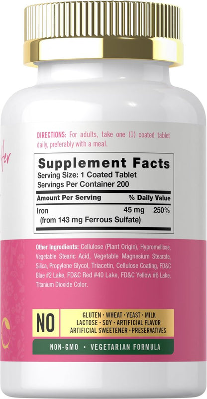 Carlyle Eisenpräparat für Frauen | 200 Tabletten mit langsamer Freisetzung | Aus Eisensulfat | Vegetarisch, Nicht-GVO & Glutenfrei