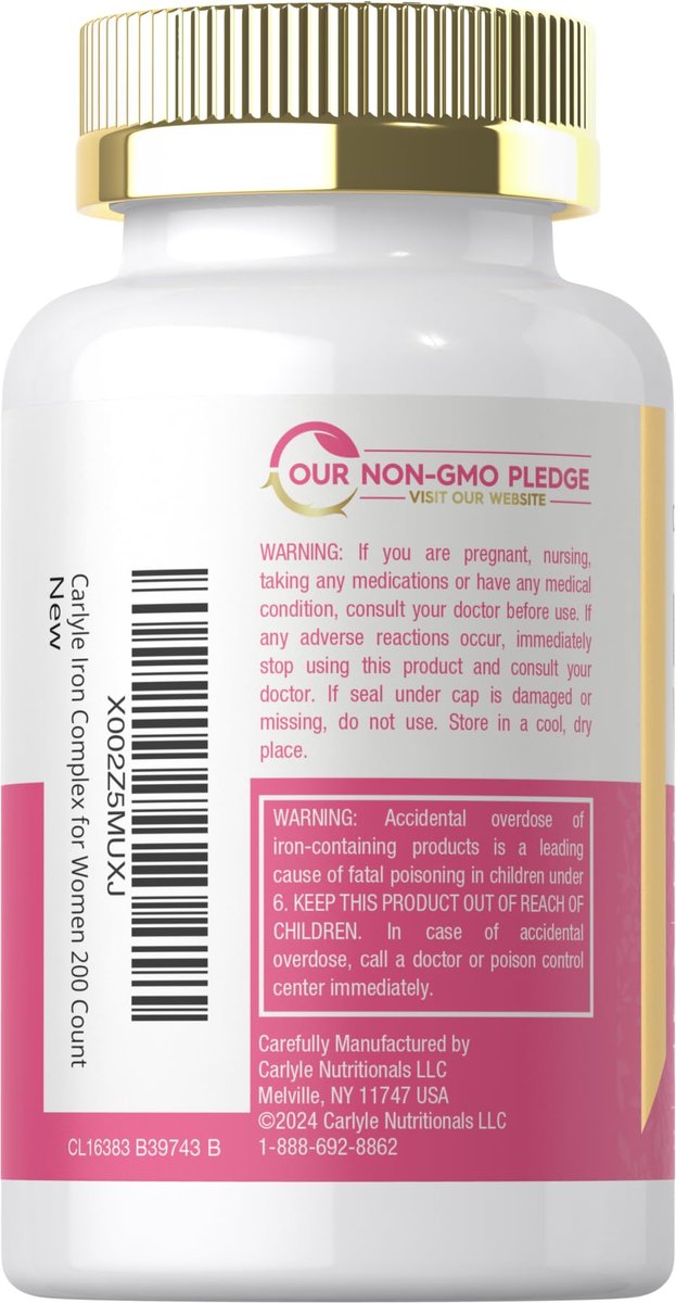 Carlyle Eisenpräparat für Frauen | 200 Tabletten mit langsamer Freisetzung | Aus Eisensulfat | Vegetarisch, Nicht-GVO & Glutenfrei