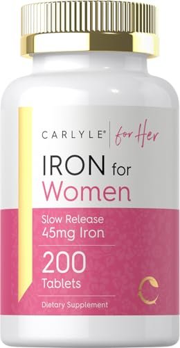 Carlyle Eisenpräparat für Frauen | 200 Tabletten mit langsamer Freisetzung | Aus Eisensulfat | Vegetarisch, Nicht-GVO & Glutenfrei