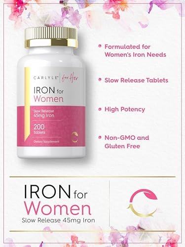 Carlyle Eisenpräparat für Frauen | 200 Tabletten mit langsamer Freisetzung | Aus Eisensulfat | Vegetarisch, Nicht-GVO & Glutenfrei