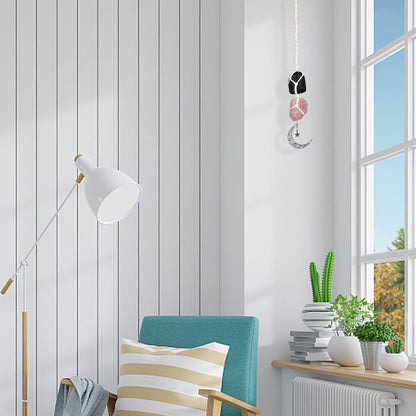 BOHO GARDEN Hängender Auto-Anhänger - Schwarzer Turmalin & Rosenquarz - Mond-Anhänger, Heilende Kristall-Accessoires, Rückspiegel-Dekoration - Erdung, Selbstvertrauen, Schutz, Liebe, Selbstwert, Energie