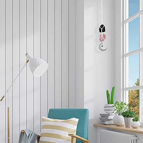 BOHO GARDEN Hängender Auto-Anhänger - Schwarzer Turmalin & Rosenquarz - Mond-Anhänger, Heilende Kristall-Accessoires, Rückspiegel-Dekoration - Erdung, Selbstvertrauen, Schutz, Liebe, Selbstwert, Energie