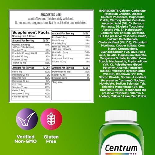 Centrum Adult Multivitamin/Multimineral Ergänzung mit Antioxidantien, Zink, Vitamin D3 und B-Vitaminen, glutenfrei, ohne Gentechnik - 200 Tabletten