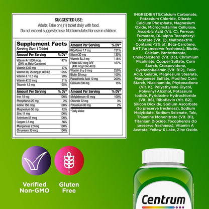 Centrum Adult Multivitamin/Multimineral Ergänzung mit Antioxidantien, Zink, Vitamin D3 und B-Vitaminen, glutenfrei, ohne Gentechnik - 200 Tabletten