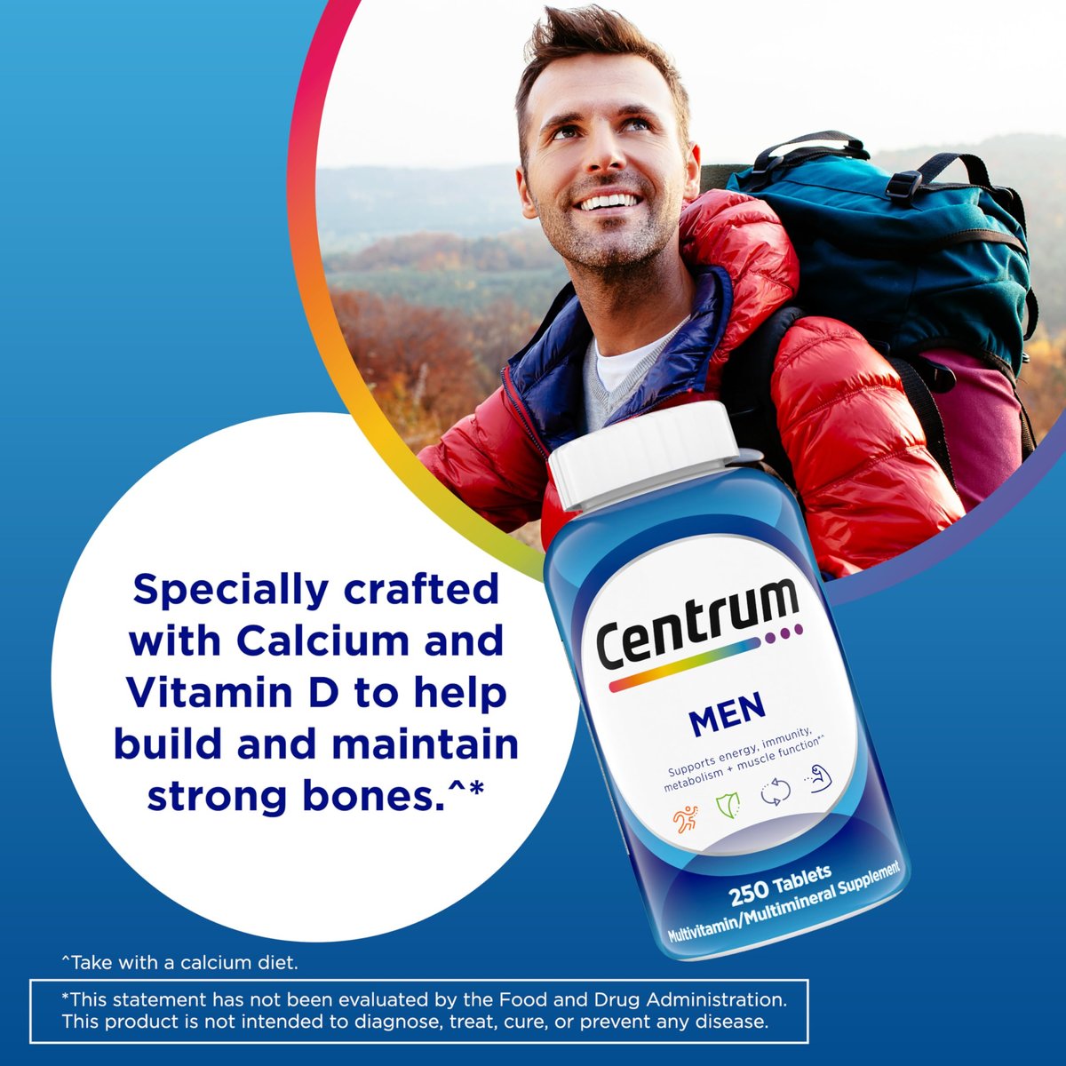 Centrum Multivitamin für Männer – 250 Tabletten | Vitamin D3, B-Vitamine, Antioxidantien | Glutenfrei, Nicht-GVO