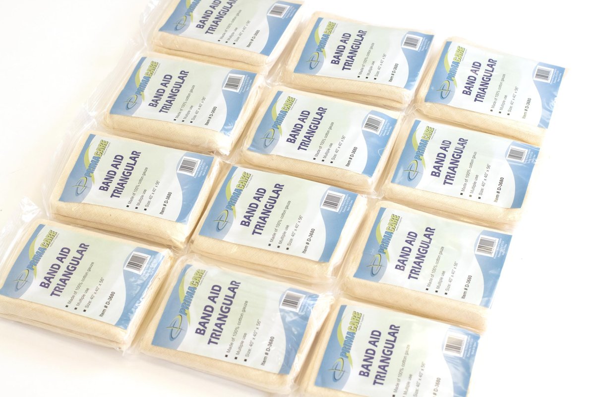 Primacare D-3680 Erste-Hilfe-Dreieckstuch zur Schienung bei Verstauchungen und Knochenbrüchen, Latexfrei, Vliesbaumwolle, 40x40x56 cm, 12er-Pack