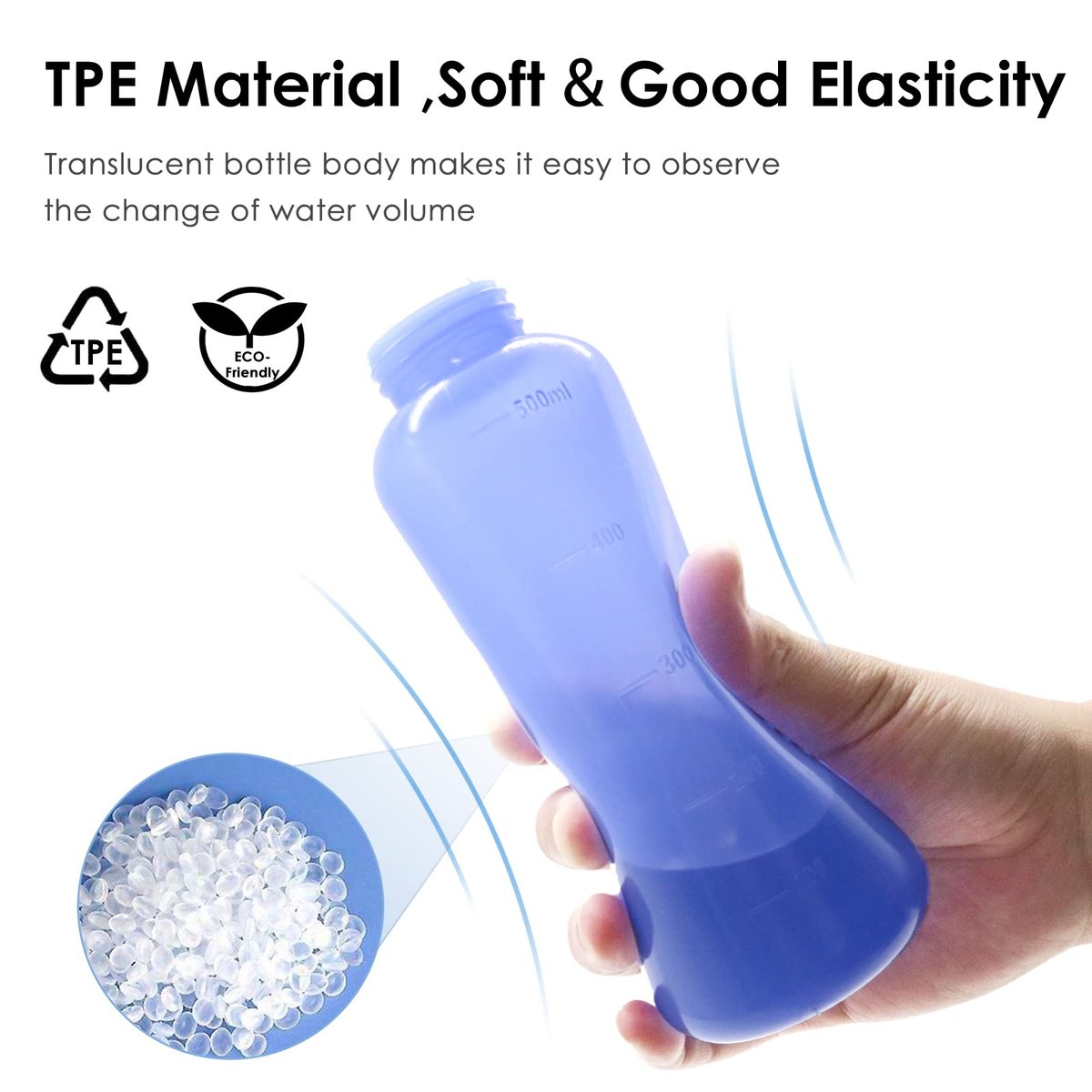 RUFCRIL Peri-Flasche für Damen, tragbares Reise-Bidet mit Beutel, TPE-Material, kochbar, 500 ml mit 2 Dichtringen, unverzichtbar für die Wochenbettpflege, Hämorrhoidenbehandlung und Babypflege (Blau)