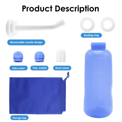 RUFCRIL Peri-Flasche für Damen, tragbares Reise-Bidet mit Beutel, TPE-Material, kochbar, 500 ml mit 2 Dichtringen, unverzichtbar für die Wochenbettpflege, Hämorrhoidenbehandlung und Babypflege (Blau)