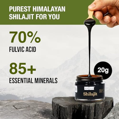 Kapiva 100% Reines Himalaya Shilajit Harz – Hochwirksam für Männer & Frauen | 40 Portionen à 500 mg | 80+ Spurenelemente, bis zu 70% Fulvinsäure | Authentisch | Natürliche Energie & Immununterstützung