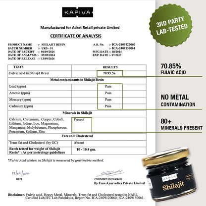 Kapiva 100% Reines Himalaya Shilajit Harz – Hochwirksam für Männer & Frauen | 40 Portionen à 500 mg | 80+ Spurenelemente, bis zu 70% Fulvinsäure | Authentisch | Natürliche Energie & Immununterstützung
