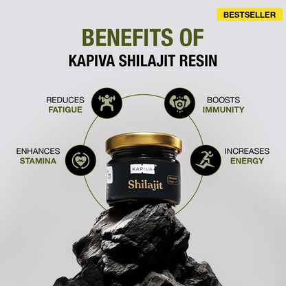 Kapiva 100% Reines Himalaya Shilajit Harz – Hochwirksam für Männer & Frauen | 40 Portionen à 500 mg | 80+ Spurenelemente, bis zu 70% Fulvinsäure | Authentisch | Natürliche Energie & Immununterstützung
