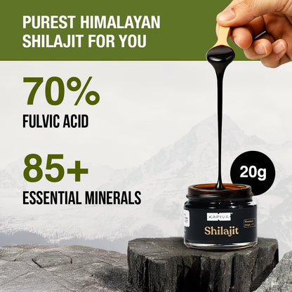 Kapiva 100% Reines Himalaya Shilajit Harz – Hochwirksam für Männer & Frauen | 40 Portionen à 500 mg | 80+ Spurenelemente, bis zu 70% Fulvinsäure | Authentisch | Natürliche Energie & Immununterstützung