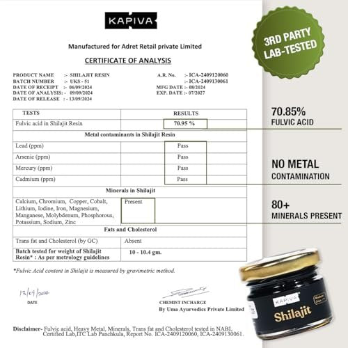 Kapiva 100% Reines Himalaya Shilajit Harz – Hochwirksam für Männer & Frauen | 40 Portionen à 500 mg | 80+ Spurenelemente, bis zu 70% Fulvinsäure | Authentisch | Natürliche Energie & Immununterstützung