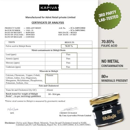 Kapiva 100% Reines Himalaya Shilajit Harz – Hochwirksam für Männer & Frauen | 40 Portionen à 500 mg | 80+ Spurenelemente, bis zu 70% Fulvinsäure | Authentisch | Natürliche Energie & Immununterstützung