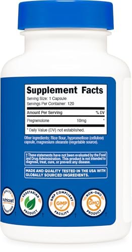 Nutricost Pregnenolon 10 mg, 120 Kapseln – Non-GMO, glutenfrei, vegetarische Kapseln