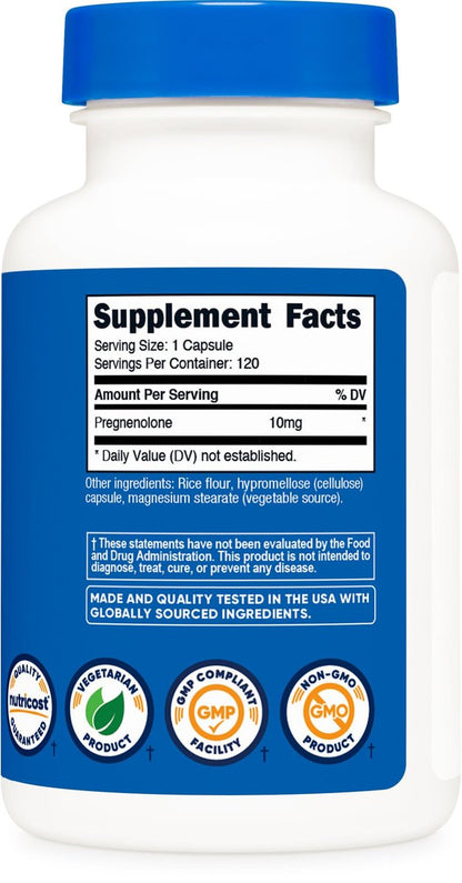 Nutricost Pregnenolon 10 mg, 120 Kapseln – Non-GMO, glutenfrei, vegetarische Kapseln