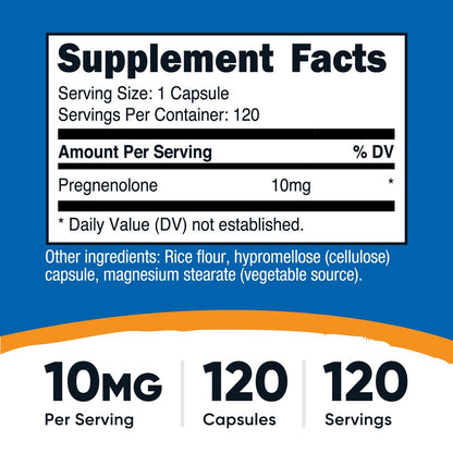Nutricost Pregnenolon 10 mg, 120 Kapseln – Non-GMO, glutenfrei, vegetarische Kapseln
