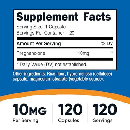 Nutricost Pregnenolon 10 mg, 120 Kapseln – Non-GMO, glutenfrei, vegetarische Kapseln