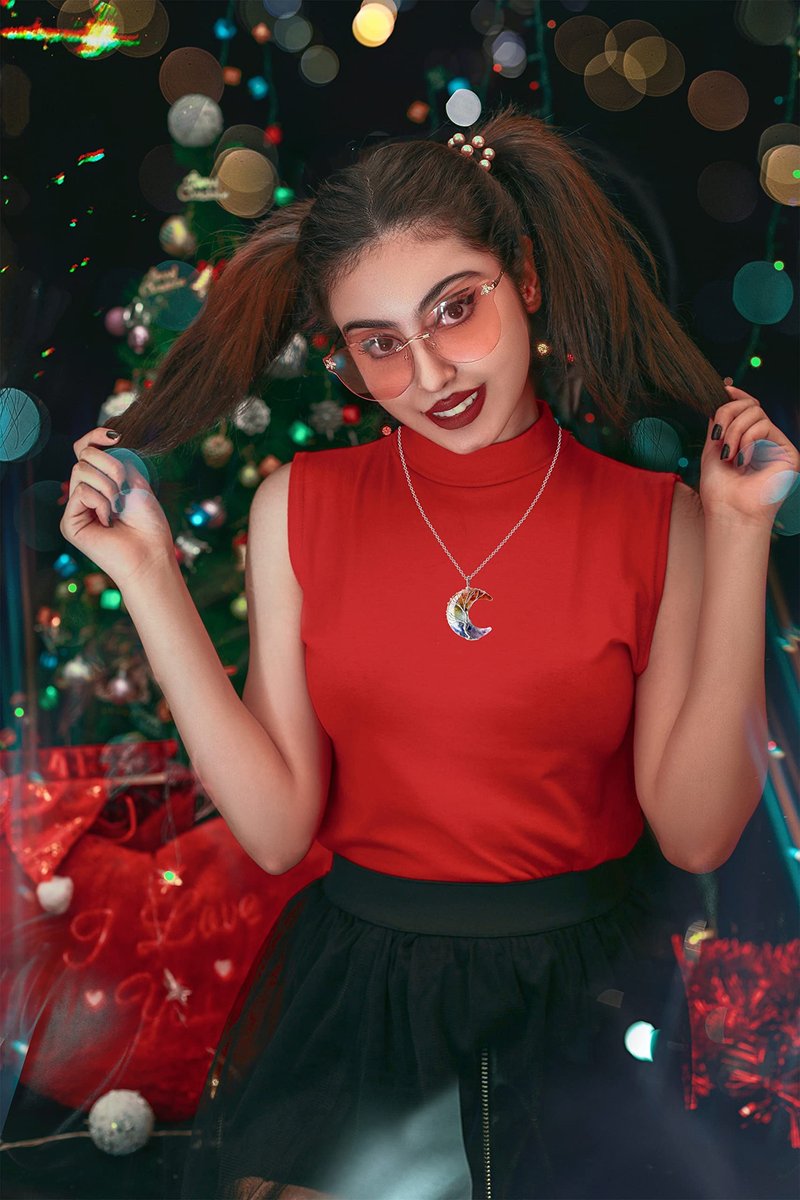 MAIBAOTA 7-Chakra Heilung Kristall Halskette – Gothic Halsschmuck für Frauen mit Mondsichel-Anhänger, natürlicher Reiki Quarz Edelstein, Hippie Hexen Schmuck Geschenk