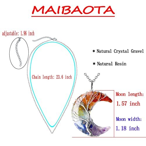 MAIBAOTA 7-Chakra Heilung Kristall Halskette – Gothic Halsschmuck für Frauen mit Mondsichel-Anhänger, natürlicher Reiki Quarz Edelstein, Hippie Hexen Schmuck Geschenk