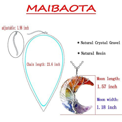 MAIBAOTA 7-Chakra Heilung Kristall Halskette – Gothic Halsschmuck für Frauen mit Mondsichel-Anhänger, natürlicher Reiki Quarz Edelstein, Hippie Hexen Schmuck Geschenk