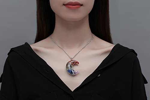 MAIBAOTA 7-Chakra Heilung Kristall Halskette – Gothic Halsschmuck für Frauen mit Mondsichel-Anhänger, natürlicher Reiki Quarz Edelstein, Hippie Hexen Schmuck Geschenk