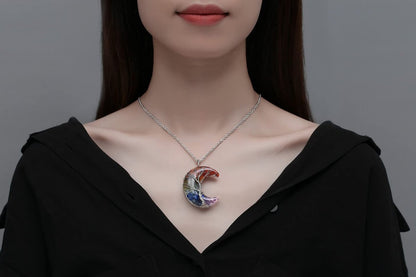 MAIBAOTA 7-Chakra Heilung Kristall Halskette – Gothic Halsschmuck für Frauen mit Mondsichel-Anhänger, natürlicher Reiki Quarz Edelstein, Hippie Hexen Schmuck Geschenk