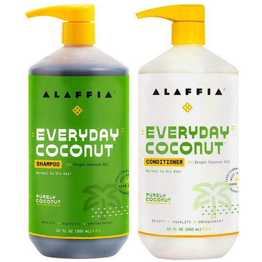 Alaffia EveryDay Coconut Shampoo und Conditioner – Normales bis trockenes Haar, mit Ingwer und Kokosnussöl, Fair Trade, 2 x 946 ml