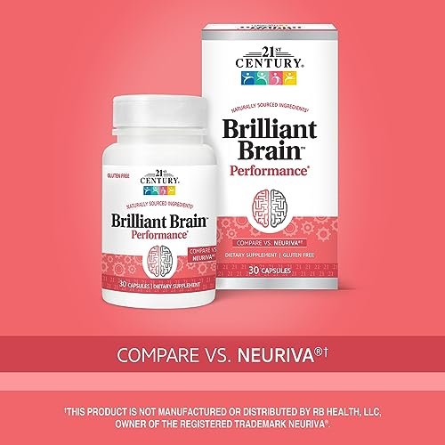21st Century Brilliant Brain Performance Kapseln, (30 Stück), Unterstützung der kognitiven Gesundheit, mit pflanzlichem Phosphatidylserin & Nootropikum-Kaffee-Fruchtextrakt, koffeinfrei & glutenfrei