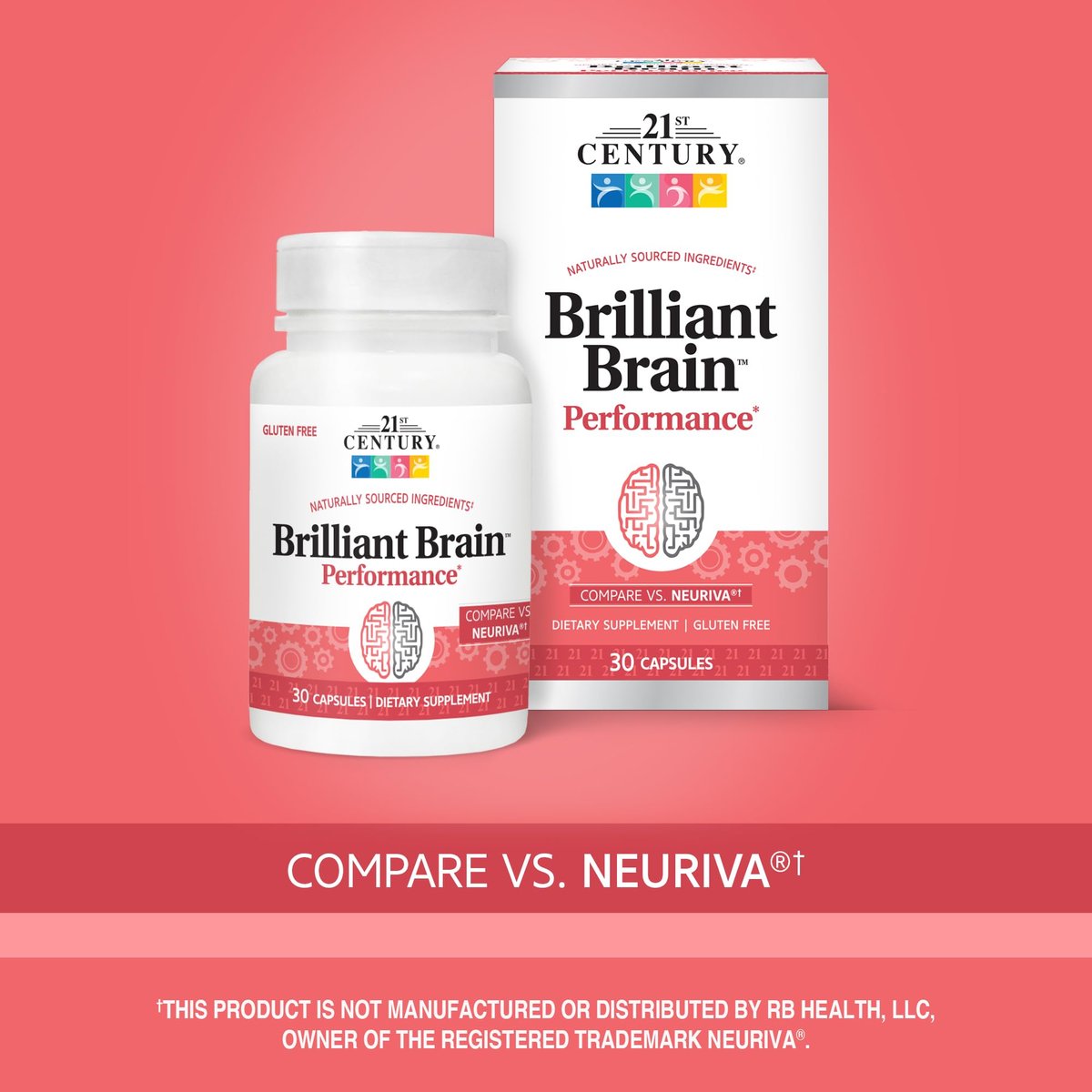 21st Century Brilliant Brain Performance Kapseln, (30 Stück), Unterstützung der kognitiven Gesundheit, mit pflanzlichem Phosphatidylserin & Nootropikum-Kaffee-Fruchtextrakt, koffeinfrei & glutenfrei