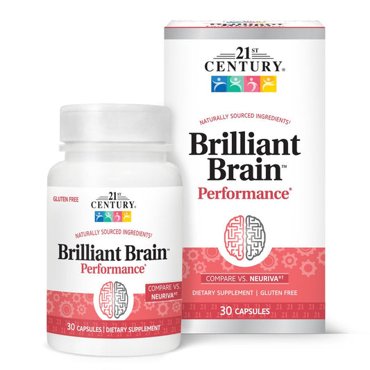 21st Century Brilliant Brain Performance Kapseln, (30 Stück), Unterstützung der kognitiven Gesundheit, mit pflanzlichem Phosphatidylserin & Nootropikum-Kaffee-Fruchtextrakt, koffeinfrei & glutenfrei