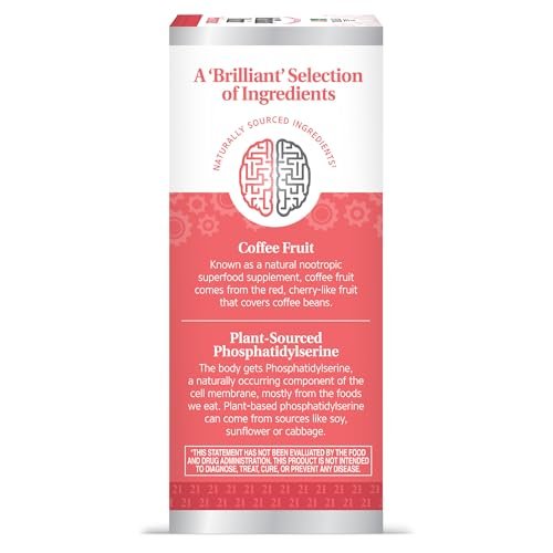 21st Century Brilliant Brain Performance Kapseln, (30 Stück), Unterstützung der kognitiven Gesundheit, mit pflanzlichem Phosphatidylserin & Nootropikum-Kaffee-Fruchtextrakt, koffeinfrei & glutenfrei